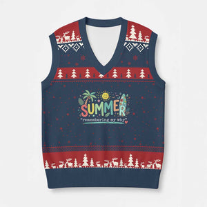 Summer Remembering My Why V-Neck Knit Sweater Vest Cute Tropical Beach Palm Tree Surfboard Teacher Graphic