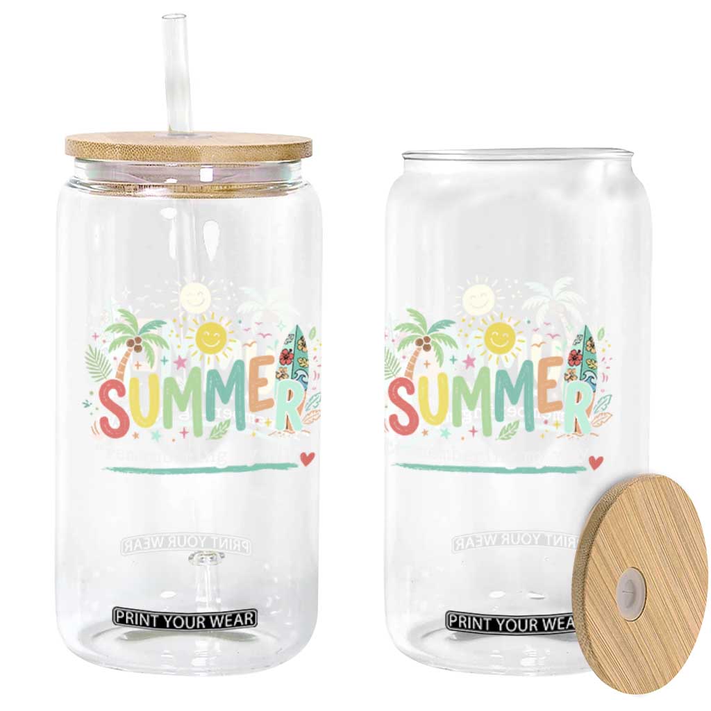 Summer Remembering My Why Glass Can Cute Tropical Beach Palm Tree Surfboard Teacher Graphic