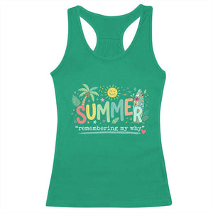 Summer Remembering My Why Racerback Tank Top Cute Tropical Beach Palm Tree Surfboard Teacher Graphic TS02 Irish Green Print Your Wear