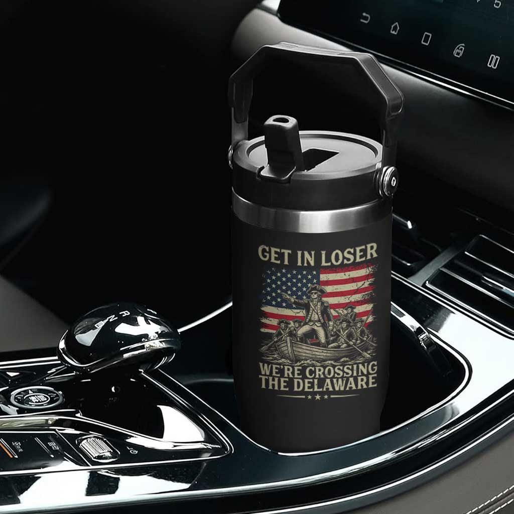 Get In Loser We're Crossing The Delaware Vintage Flip Straw Tumbler Funny George Washington American Flag Patriotic Fireworks TS02 Print Your Wear