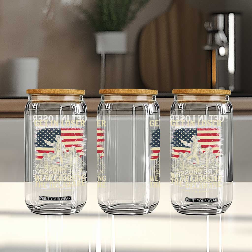 Get In Loser We're Crossing The Delaware Vintage Glass Can Funny George Washington American Flag Patriotic Fireworks TS02 Print Your Wear