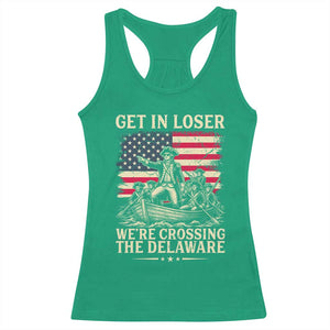 Get In Loser We're Crossing The Delaware Vintage Racerback Tank Top Funny George Washington American Flag Patriotic Fireworks TS02 Irish Green Print Your Wear