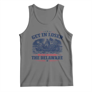 Get In Loser We're Crossing The Delaware Retro Tank Top Distressed George Washington Boat Scene Patriotic American Revolution Humor TS02 Black Heather Print Your Wear
