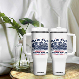 Get In Loser We're Crossing The Delaware Retro Tumbler With Handle Distressed George Washington Boat Scene Patriotic American Revolution Humor TS02 Print Your Wear