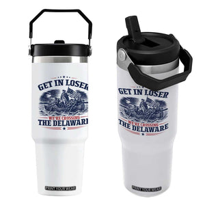 Get In Loser We're Crossing The Delaware Retro Flip Straw Tumbler Distressed George Washington Boat Scene Patriotic American Revolution Humor TS02 One Size: 30 oz White Print Your Wear