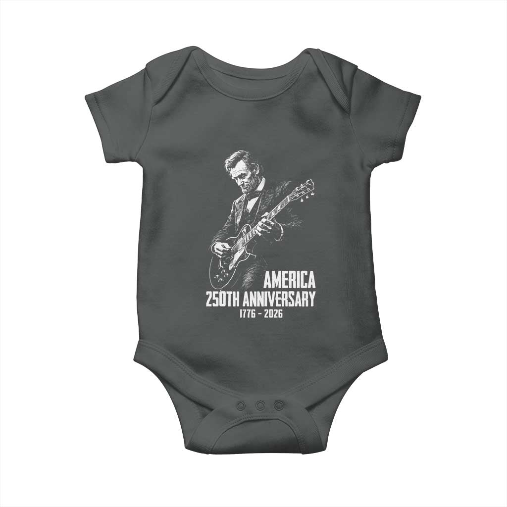America 250th Anniversary Abraham Lincoln Rock Star Baby Onesie Funny Electric Guitar Player 1776 to 2026 Semiquincentennial TS02 Dark Heather Print Your Wear