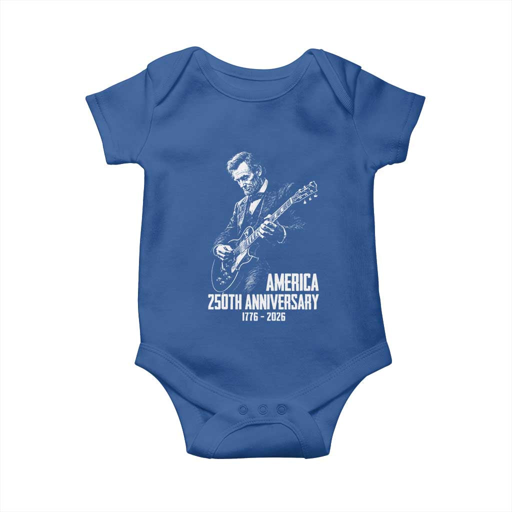 America 250th Anniversary Abraham Lincoln Rock Star Baby Onesie Funny Electric Guitar Player 1776 to 2026 Semiquincentennial TS02 Royal Blue Print Your Wear