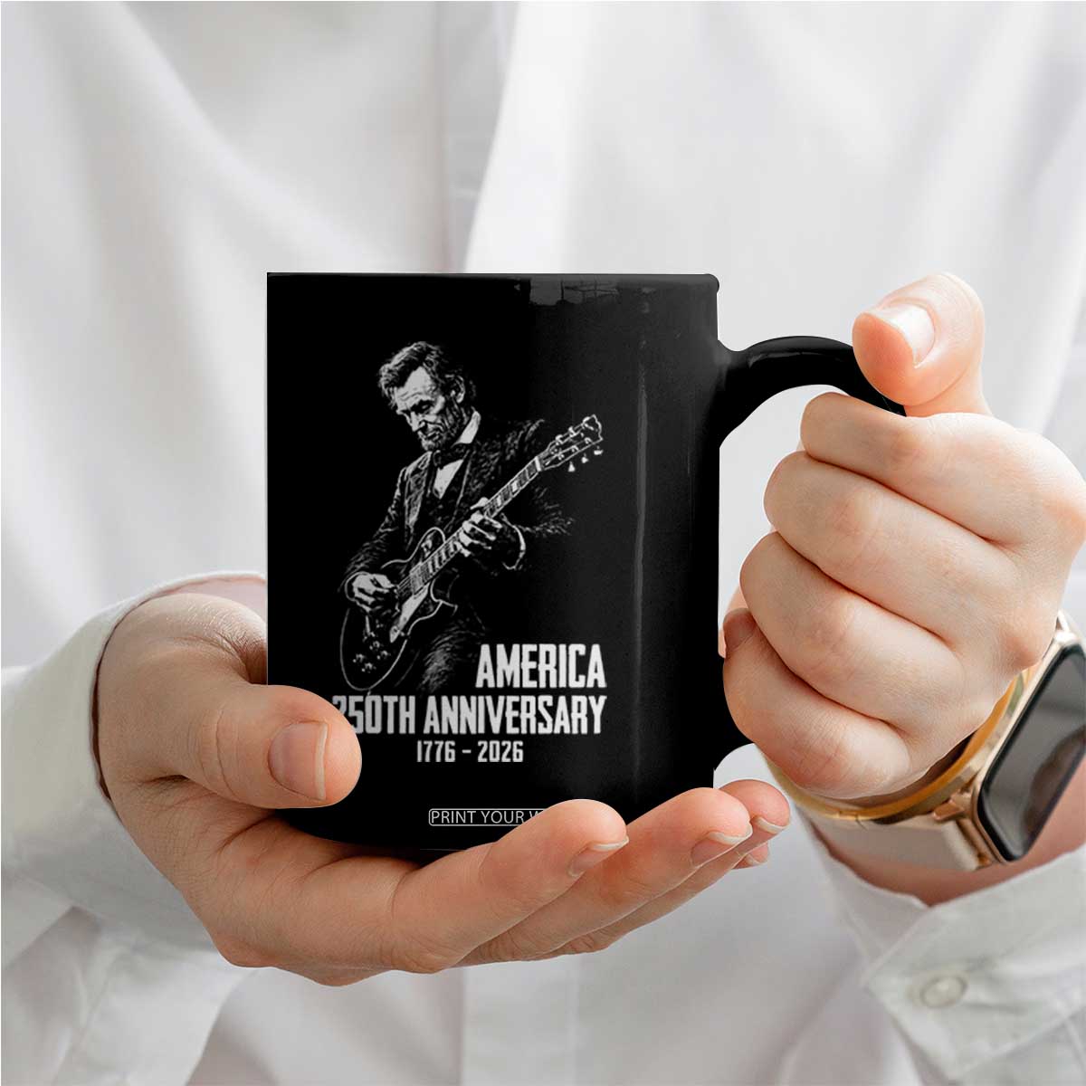 America 250th Anniversary Abraham Lincoln Rock Star Coffee Mug Funny Electric Guitar Player 1776 to 2026 Semiquincentennial TS02 Print Your Wear