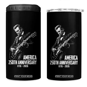 America 250th Anniversary Abraham Lincoln Rock Star 4 in 1 Can Cooler Tumbler Funny Electric Guitar Player 1776 to 2026 Semiquincentennial TS02 One Size: 16 oz Black Print Your Wear