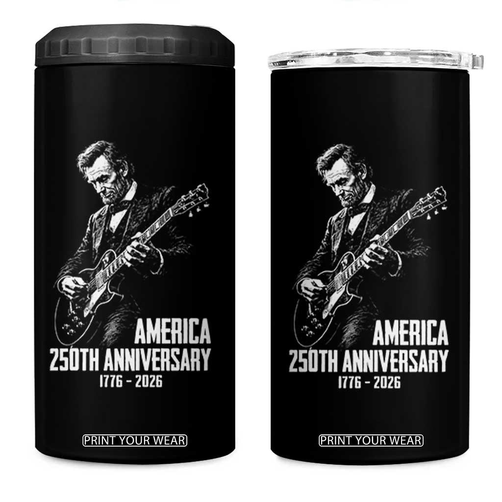 America 250th Anniversary Abraham Lincoln Rock Star 4 in 1 Can Cooler Tumbler Funny Electric Guitar Player 1776 to 2026 Semiquincentennial TS02 One Size: 16 oz Black Print Your Wear