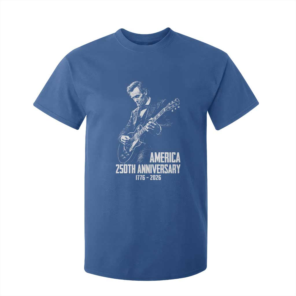America 250th Anniversary Abraham Lincoln Rock Star T Shirt For Kid Funny Electric Guitar Player 1776 to 2026 Semiquincentennial TS02 Royal Blue Print Your Wear