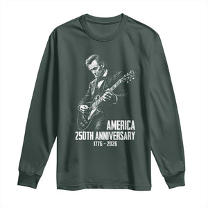 America 250th Anniversary Abraham Lincoln Rock Star Long Sleeve Shirt Funny Electric Guitar Player 1776 to 2026 Semiquincentennial TS02 Dark Forest Green Print Your Wear