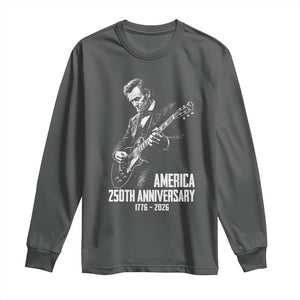 America 250th Anniversary Abraham Lincoln Rock Star Long Sleeve Shirt Funny Electric Guitar Player 1776 to 2026 Semiquincentennial TS02 Dark Heather Print Your Wear