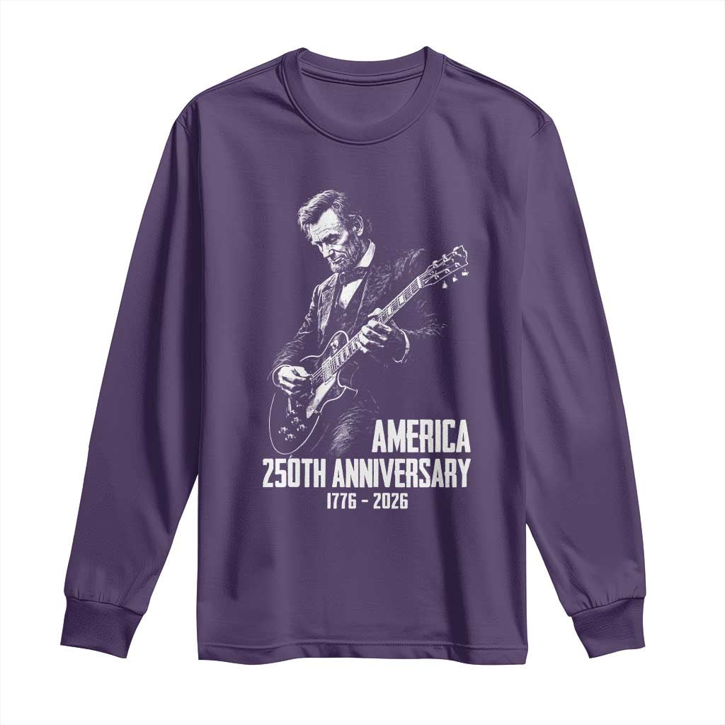 America 250th Anniversary Abraham Lincoln Rock Star Long Sleeve Shirt Funny Electric Guitar Player 1776 to 2026 Semiquincentennial TS02 Purple Print Your Wear