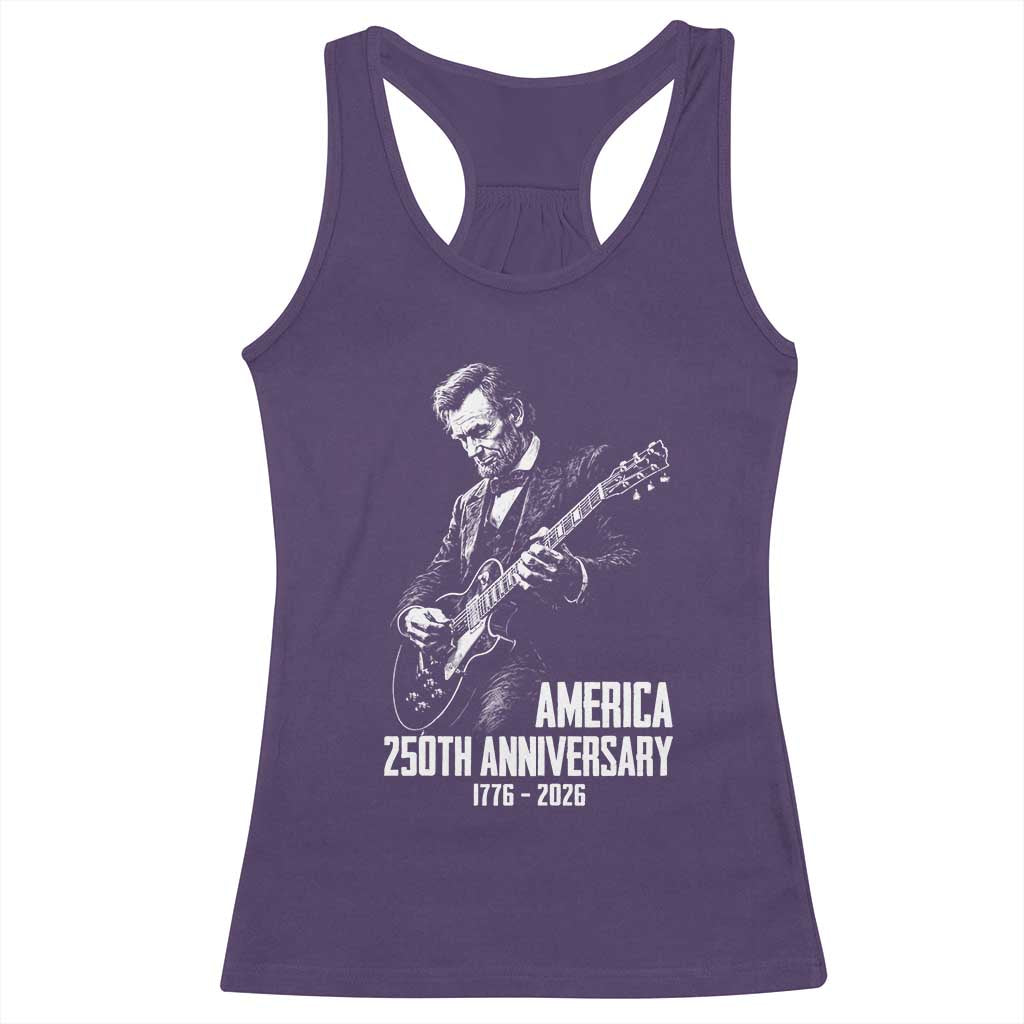 America 250th Anniversary Abraham Lincoln Rock Star Racerback Tank Top Funny Electric Guitar Player 1776 to 2026 Semiquincentennial TS02 Purple Print Your Wear