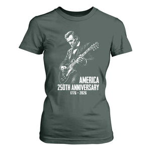America 250th Anniversary Abraham Lincoln Rock Star T Shirt For Women Funny Electric Guitar Player 1776 to 2026 Semiquincentennial TS02 Dark Forest Green Print Your Wear