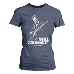 America 250th Anniversary Abraham Lincoln Rock Star T Shirt For Women Funny Electric Guitar Player 1776 to 2026 Semiquincentennial TS02 Navy Print Your Wear