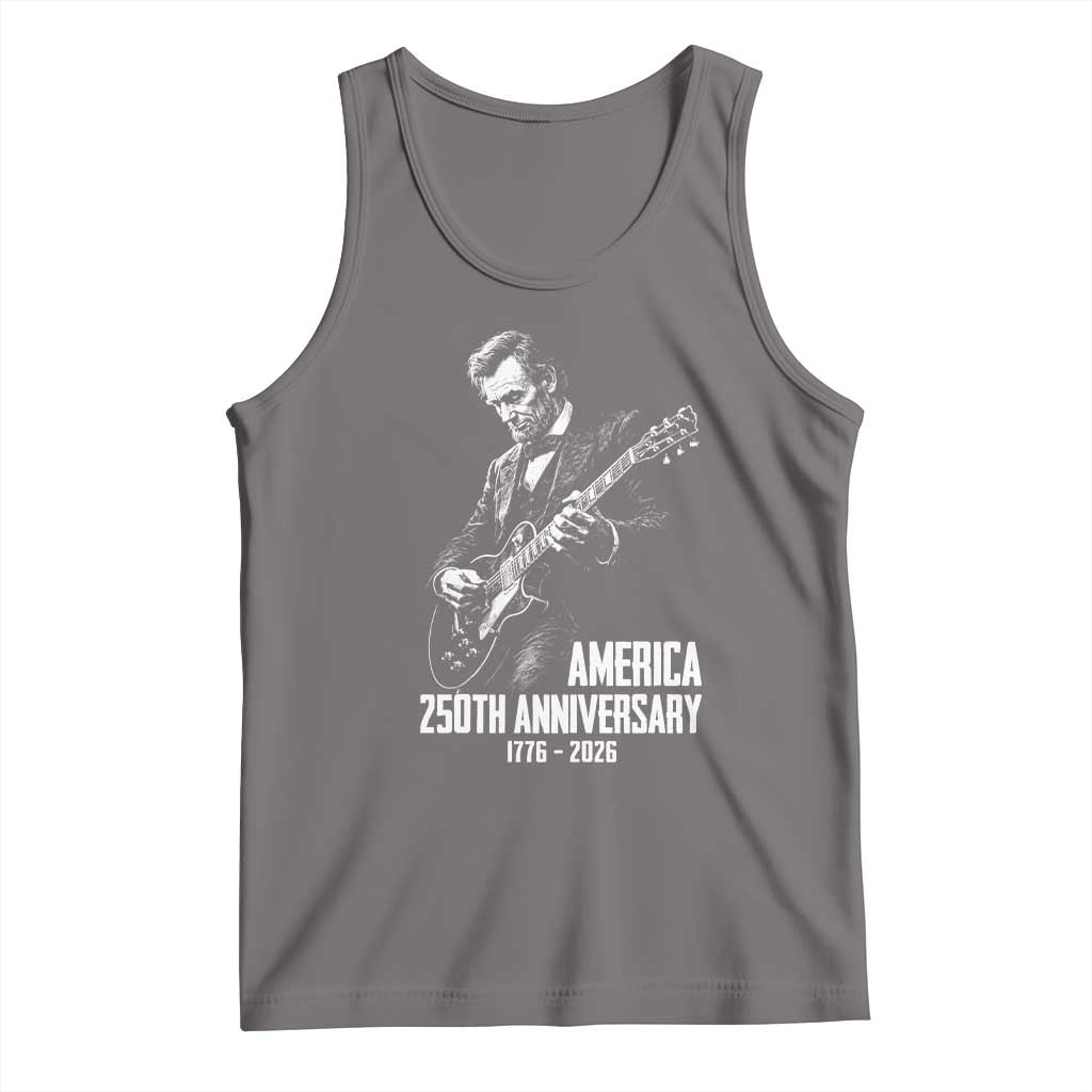 America 250th Anniversary Abraham Lincoln Rock Star Tank Top Funny Electric Guitar Player 1776 to 2026 Semiquincentennial TS02 Deep Heather Print Your Wear