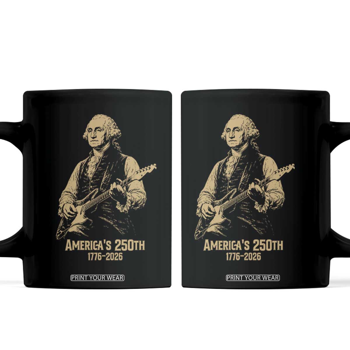 America's 250th George Washington Rock Star Coffee Mug Funny Electric Guitar Player Vintage 1776 to 2026 Semiquincentennial TS02 Black Print Your Wear
