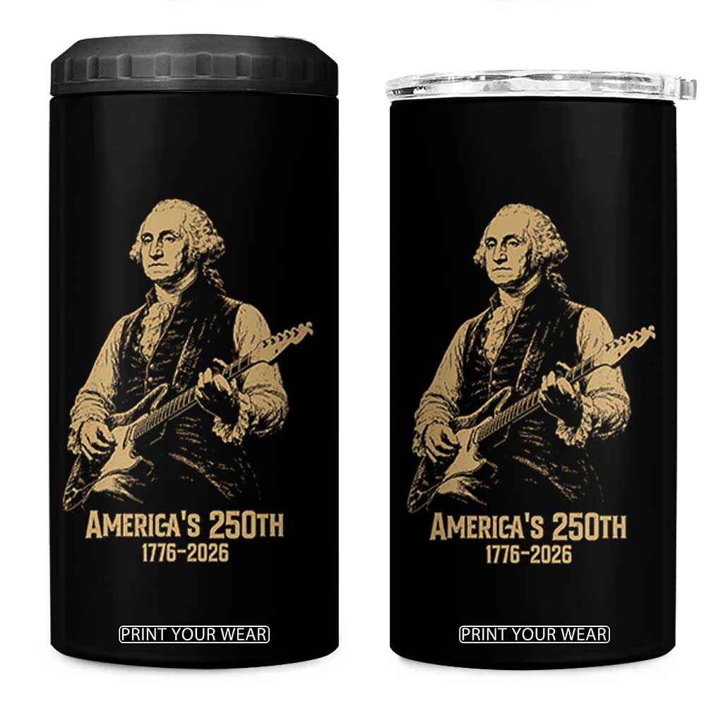 America's 250th George Washington Rock Star 4 in 1 Can Cooler Tumbler Funny Electric Guitar Player Vintage 1776 to 2026 Semiquincentennial TS02 One Size: 16 oz Black Print Your Wear