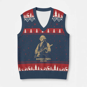 America's 250th George Washington Rock Star V-Neck Knit Sweater Vest Funny Electric Guitar Player Vintage 1776 to 2026 Semiquincentennial TS02 Navy Red Print Your Wear