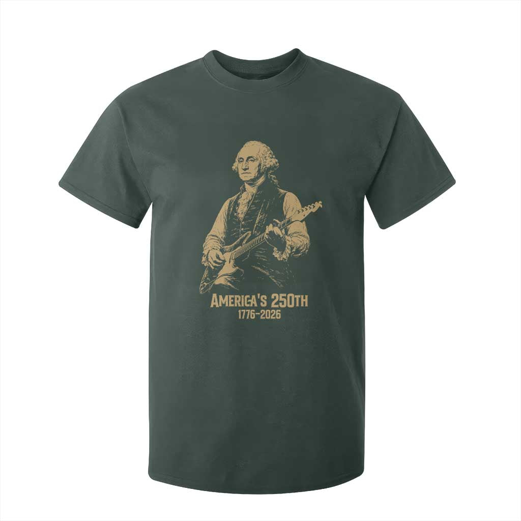 America's 250th George Washington Rock Star T Shirt For Kid Funny Electric Guitar Player Vintage 1776 to 2026 Semiquincentennial TS02 Dark Forest Green Print Your Wear