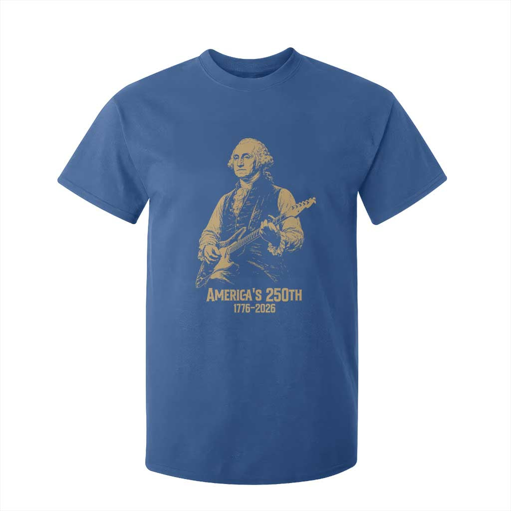 America's 250th George Washington Rock Star T Shirt For Kid Funny Electric Guitar Player Vintage 1776 to 2026 Semiquincentennial TS02 Royal Blue Print Your Wear