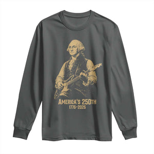 America's 250th George Washington Rock Star Long Sleeve Shirt Funny Electric Guitar Player Vintage 1776 to 2026 Semiquincentennial TS02 Dark Heather Print Your Wear