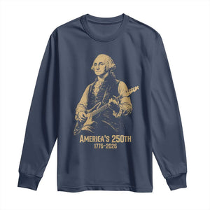 America's 250th George Washington Rock Star Long Sleeve Shirt Funny Electric Guitar Player Vintage 1776 to 2026 Semiquincentennial TS02 Navy Print Your Wear