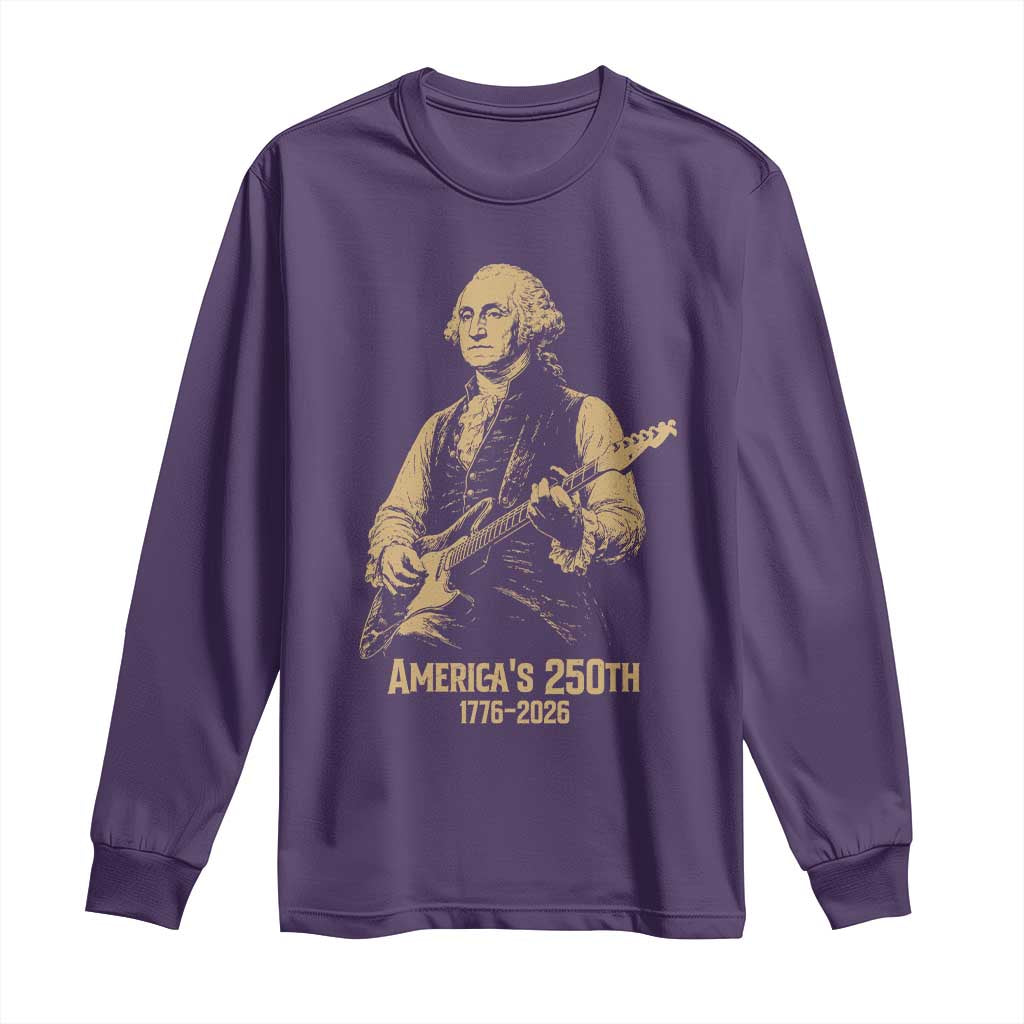 America's 250th George Washington Rock Star Long Sleeve Shirt Funny Electric Guitar Player Vintage 1776 to 2026 Semiquincentennial TS02 Purple Print Your Wear