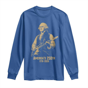 America's 250th George Washington Rock Star Long Sleeve Shirt Funny Electric Guitar Player Vintage 1776 to 2026 Semiquincentennial TS02 Royal Blue Print Your Wear