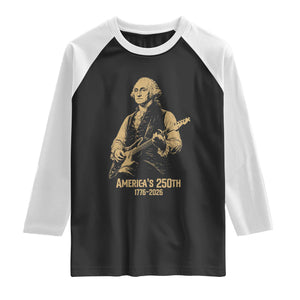 America's 250th George Washington Rock Star Raglan Shirt Funny Electric Guitar Player Vintage 1776 to 2026 Semiquincentennial TS02 Black White Print Your Wear