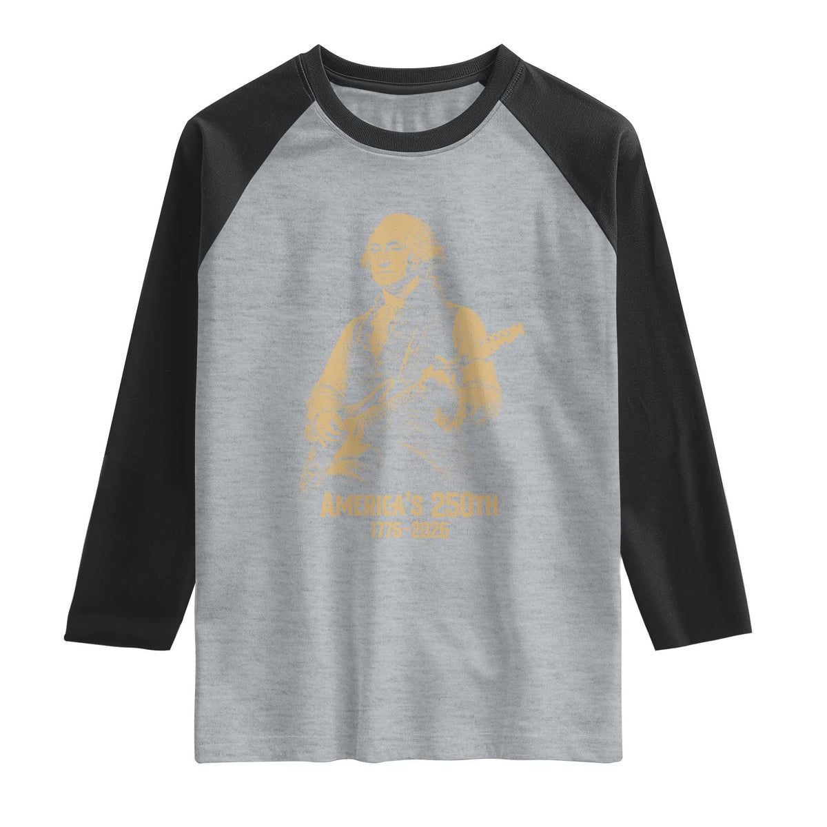 America's 250th George Washington Rock Star Raglan Shirt Funny Electric Guitar Player Vintage 1776 to 2026 Semiquincentennial TS02 Heather Gray Black Print Your Wear
