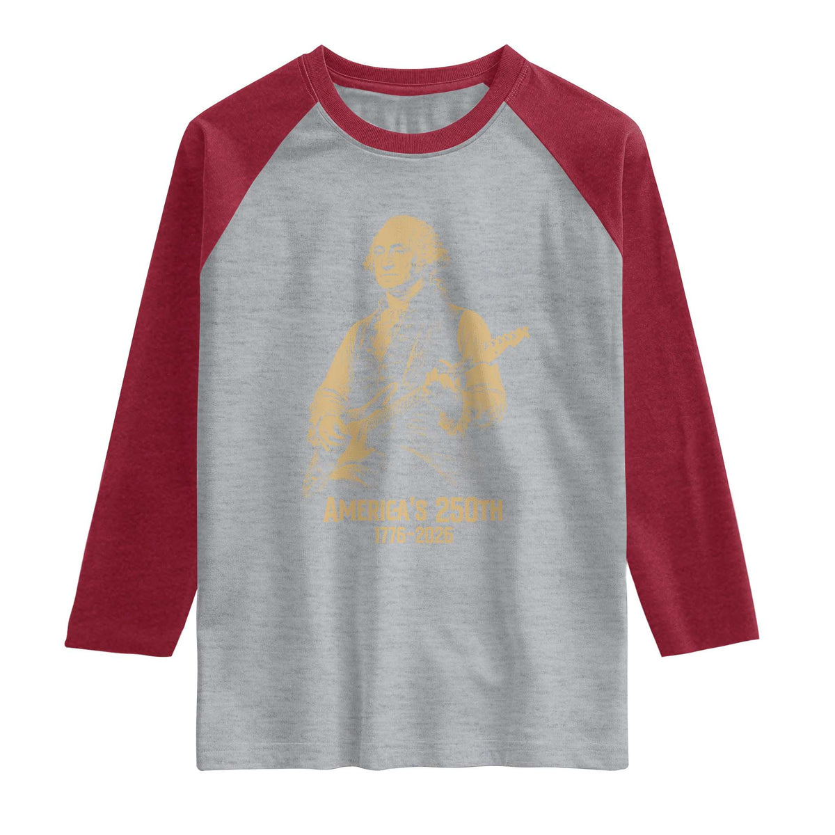 America's 250th George Washington Rock Star Raglan Shirt Funny Electric Guitar Player Vintage 1776 to 2026 Semiquincentennial TS02 Heather Gray Heather Red Print Your Wear