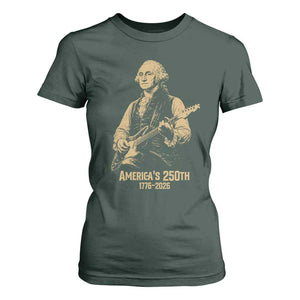 America's 250th George Washington Rock Star T Shirt For Women Funny Electric Guitar Player Vintage 1776 to 2026 Semiquincentennial TS02 Dark Forest Green Print Your Wear