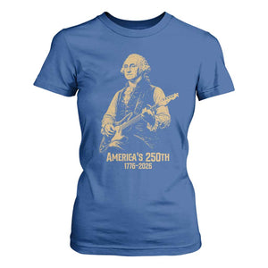 America's 250th George Washington Rock Star T Shirt For Women Funny Electric Guitar Player Vintage 1776 to 2026 Semiquincentennial TS02 Royal Blue Print Your Wear