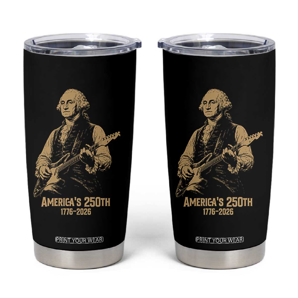 America's 250th George Washington Rock Star Tumbler Cup Funny Electric Guitar Player Vintage 1776 to 2026 Semiquincentennial TS02 Black Print Your Wear