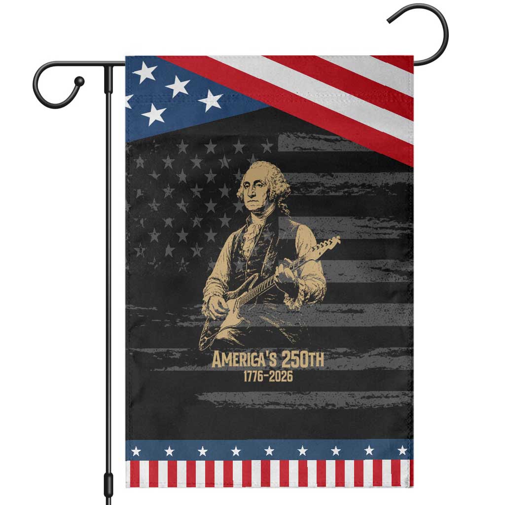 America's 250th George Washington Rock Star Patriotic Garden Flag Funny Electric Guitar Player Vintage 1776 to 2026 Semiquincentennial TS02 Distressed Black Blue Print Your Wear