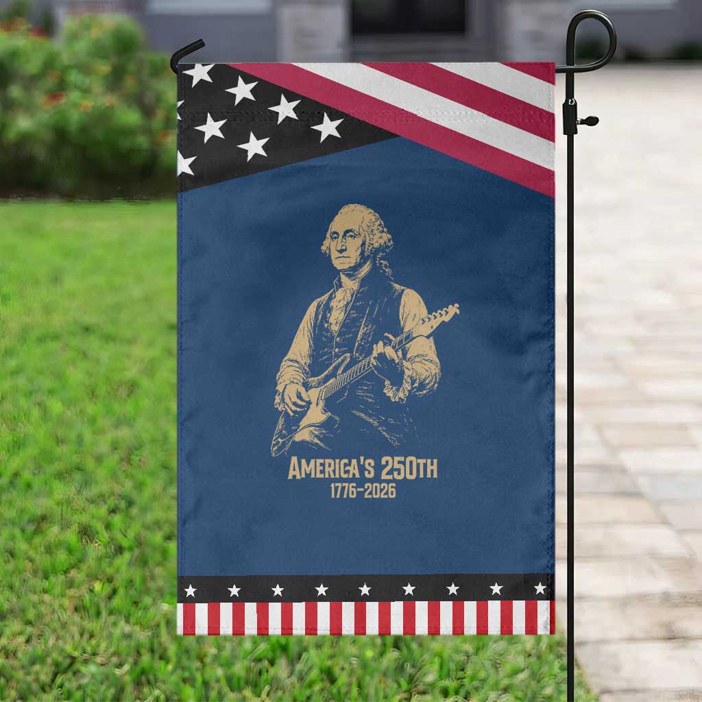 America's 250th George Washington Rock Star Patriotic Garden Flag Funny Electric Guitar Player Vintage 1776 to 2026 Semiquincentennial