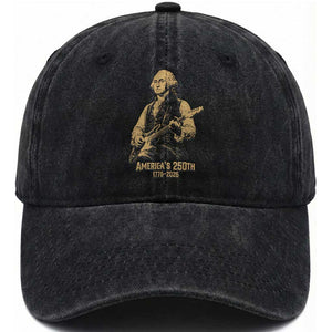 America's 250th George Washington Rock Star Washed Cotton Baseball Cap Funny Electric Guitar Player Vintage 1776 to 2026 Semiquincentennial TS02 Print Your Wear