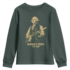 America's 250th George Washington Rock Star Youth Sweatshirt Funny Electric Guitar Player Vintage 1776 to 2026 Semiquincentennial TS02 Dark Forest Green Print Your Wear