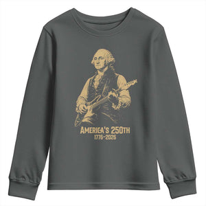 America's 250th George Washington Rock Star Youth Sweatshirt Funny Electric Guitar Player Vintage 1776 to 2026 Semiquincentennial TS02 Dark Heather Print Your Wear