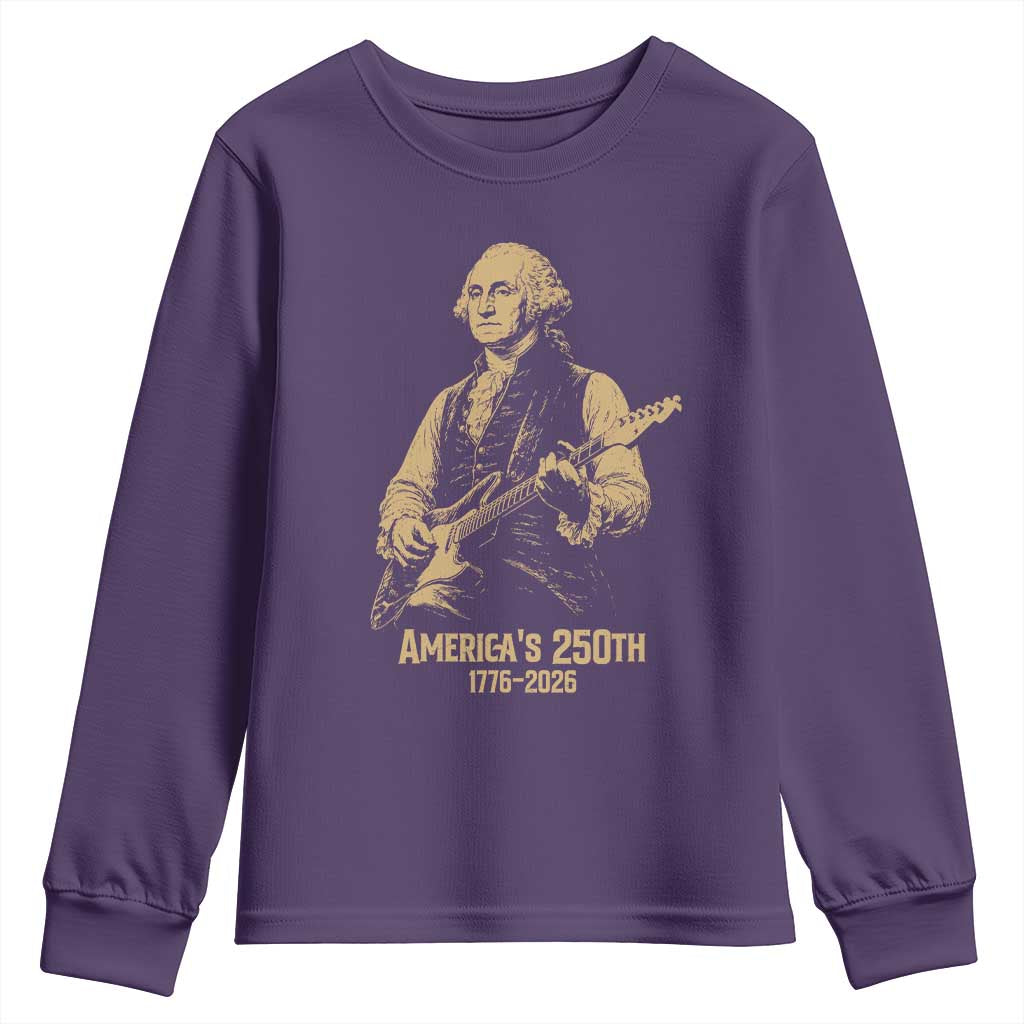 America's 250th George Washington Rock Star Youth Sweatshirt Funny Electric Guitar Player Vintage 1776 to 2026 Semiquincentennial TS02 Purple Print Your Wear
