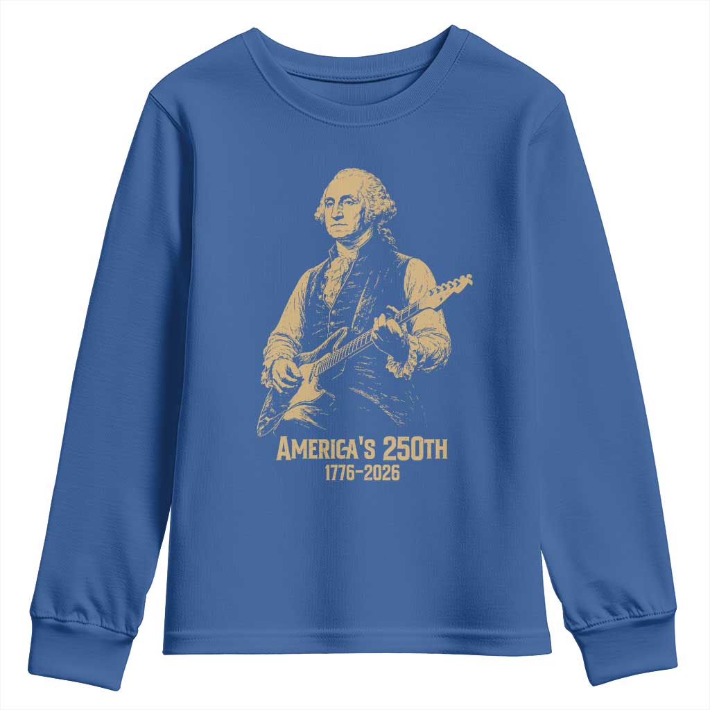 America's 250th George Washington Rock Star Youth Sweatshirt Funny Electric Guitar Player Vintage 1776 to 2026 Semiquincentennial TS02 Royal Blue Print Your Wear