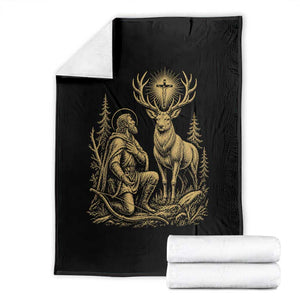 Saint Hubert Patron Saint of Hunters Vintage Woodcut Throw Blanket Catholic Faith and Hunting Heritage Gift