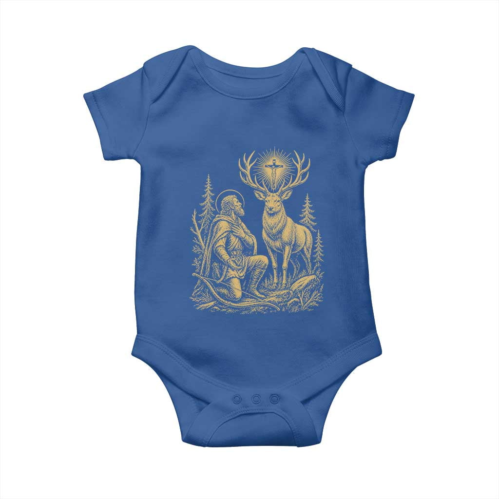 Saint Hubert Patron Saint of Hunters Vintage Woodcut Baby Onesie Catholic Faith and Hunting Heritage Gift