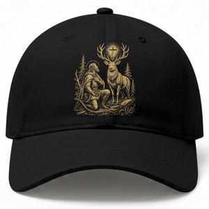 Saint Hubert Patron Saint of Hunters Vintage Woodcut Baseball Cap Catholic Faith and Hunting Heritage Gift