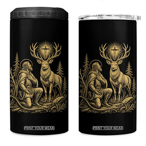 Saint Hubert Patron Saint of Hunters Vintage Woodcut 4 in 1 Can Cooler Tumbler Catholic Faith and Hunting Heritage Gift