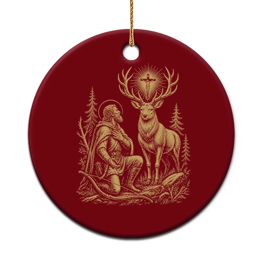 Saint Hubert Patron Saint of Hunters Vintage Woodcut Ceramic Ornament Catholic Faith and Hunting Heritage Gift