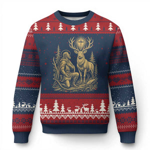 Saint Hubert Patron Saint of Hunters Vintage Woodcut Ugly Christmas Sweater Catholic Faith and Hunting Heritage Gift